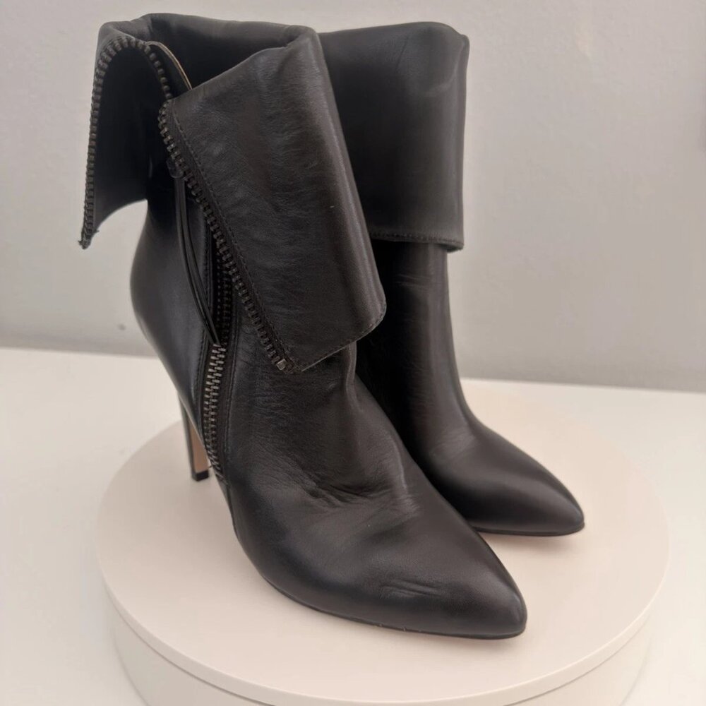 Women’s Booties Stiletto Black Leather Ankle Mid Calf Boots Neiman Marcus Size 8